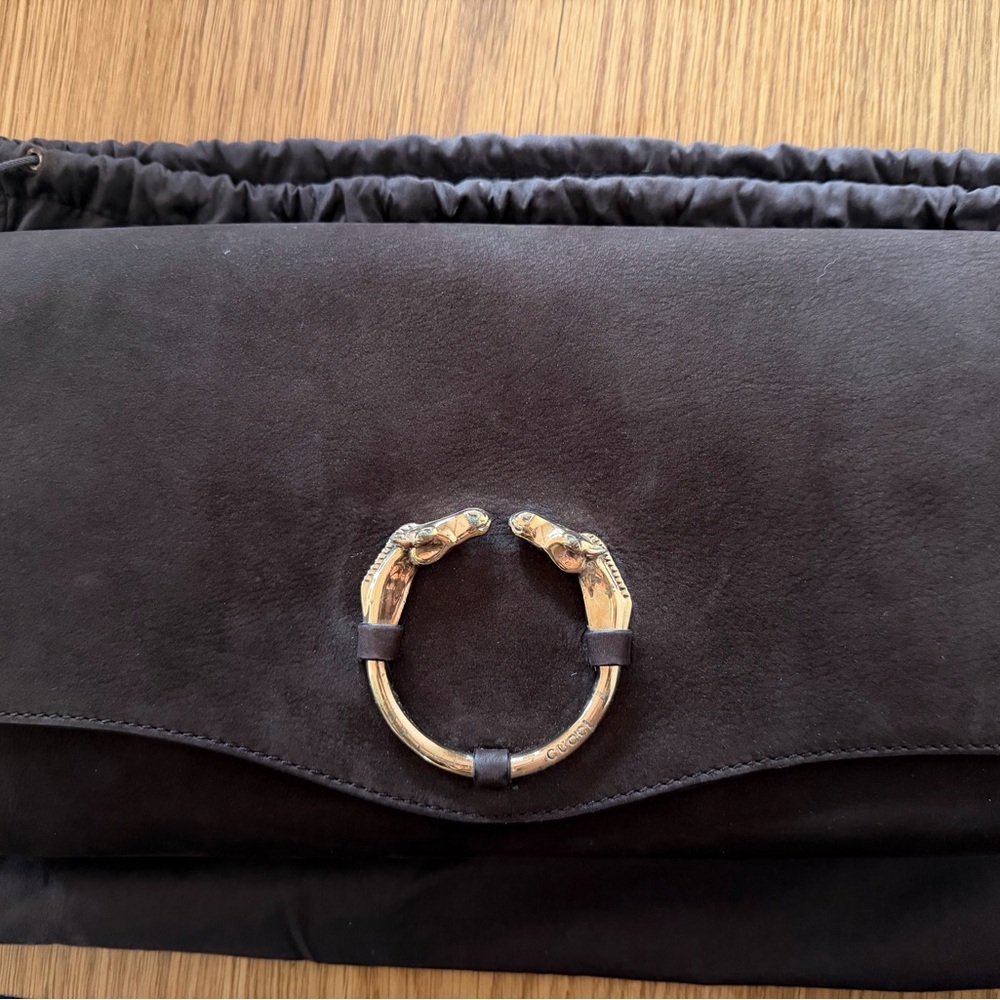 Authentic GUCCI nubuck ribot horse clutch NWOT - Picture 9 of 11